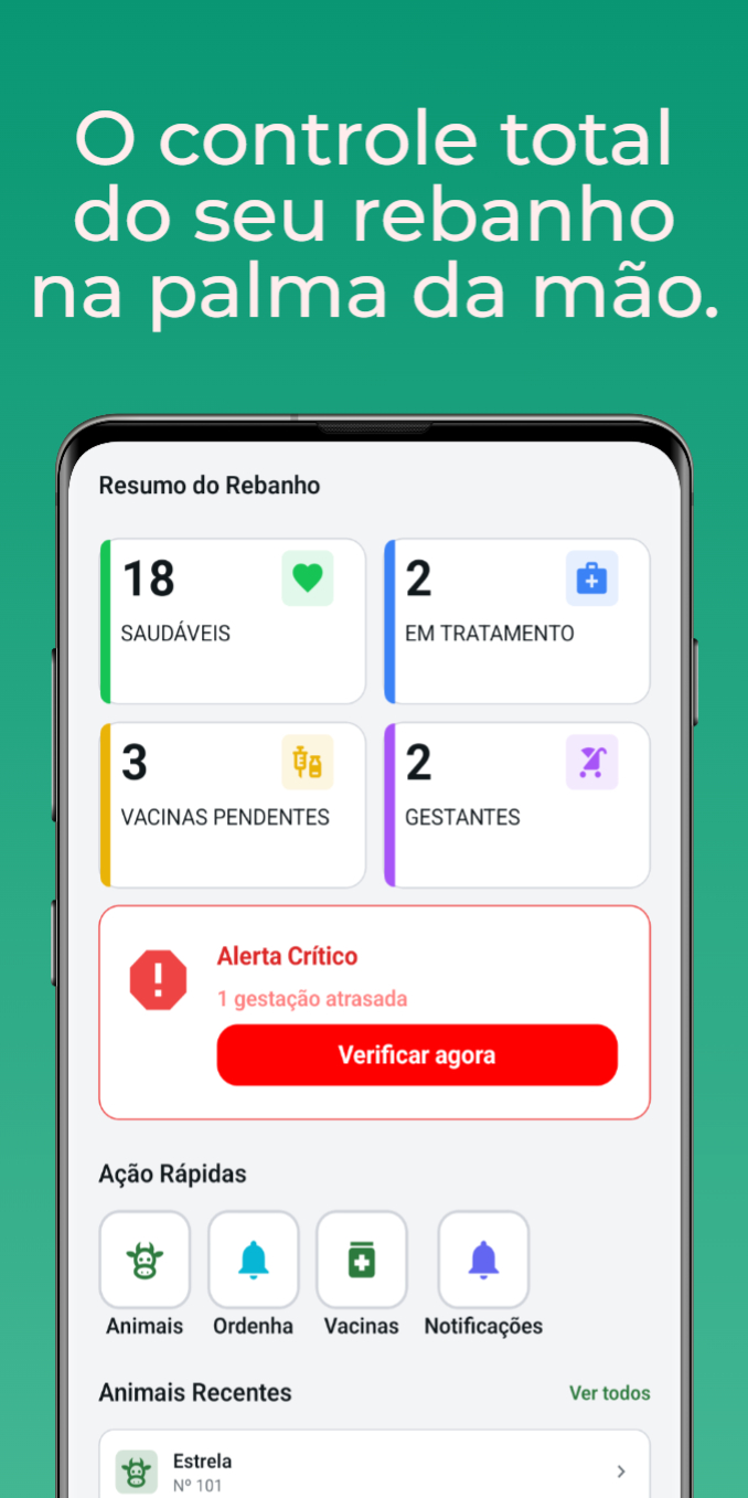 Tela inicial do aplicativo Meus Gados